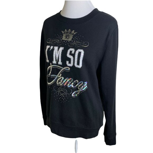 Juicy Couture Black I Am So Fancy Rhinestones Sequins Crewneck Sweatshirt Top S - Picture 5 of 9